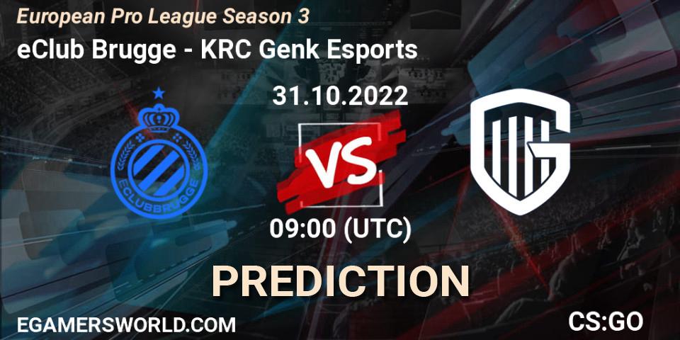 eClub Brugge contre KRC Genk Esports : prédiction de match. 31.10.2022 at 09:00. Counter-Strike (CS2), European Pro League Season 3