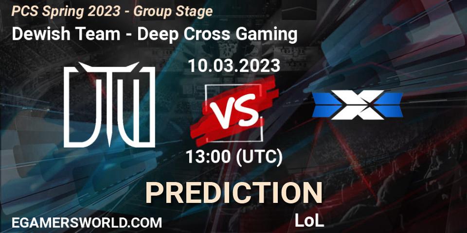 Dewish Team contre Deep Cross Gaming : prédiction de match. 19.02.2023 at 11:30. LoL, PCS Spring 2023 - Group Stage
