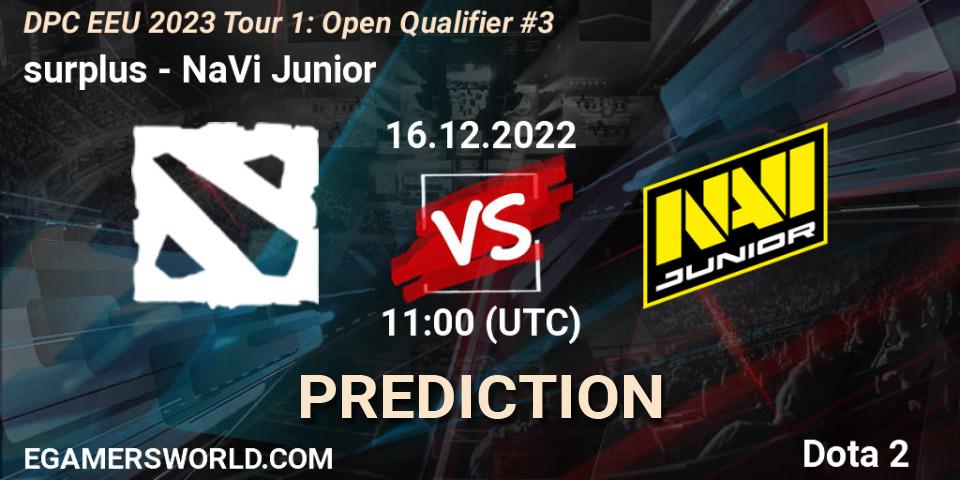 surplus contre NaVi Junior : prédiction de match. 16.12.2022 at 11:00. Dota 2, DPC EEU 2023 Tour 1: Open Qualifier #3
