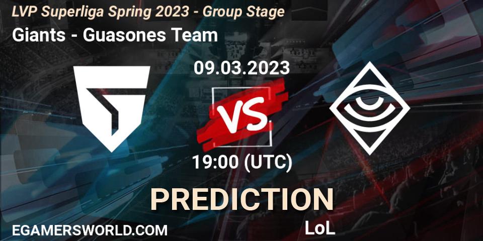 Giants contre Guasones Team : prédiction de match. 09.03.2023 at 19:00. LoL, LVP Superliga Spring 2023 - Group Stage