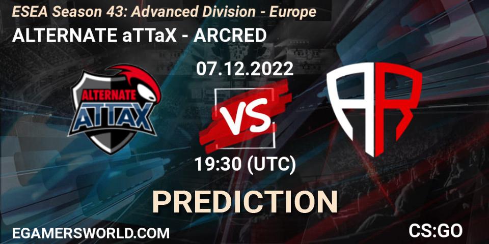ALTERNATE aTTaX contre ARCRED : prédiction de match. 07.12.22. CS2 (CS:GO), ESEA Season 43: Advanced Division - Europe