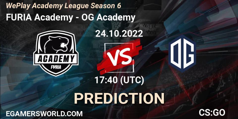 FURIA Academy contre OG Academy : prédiction de match. 24.10.2022 at 17:40. Counter-Strike (CS2), WePlay Academy League Season 6