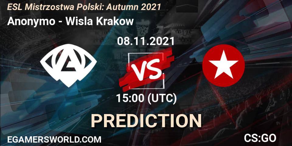 Anonymo contre Wisla Krakow : prédiction de match. 08.11.2021 at 15:00. Counter-Strike (CS2), ESL Mistrzostwa Polski: Autumn 2021