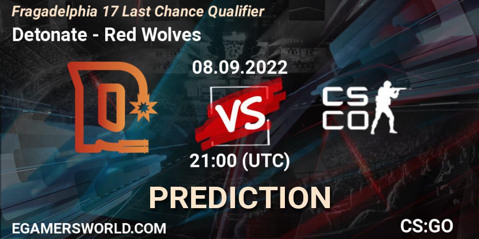 Detonate contre Red Wolves : prédiction de match. 08.09.2022 at 21:15. Counter-Strike (CS2), Fragadelphia 17 Last Chance Qualifier