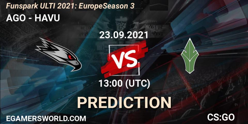 AGO contre HAVU : prédiction de match. 23.09.2021 at 13:00. Counter-Strike (CS2), Funspark ULTI 2021: Europe Season 3