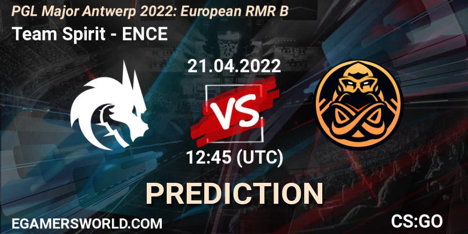 Team Spirit contre ENCE : prédiction de match. 21.04.2022 at 12:45. Counter-Strike (CS2), PGL Major Antwerp 2022: European RMR B
