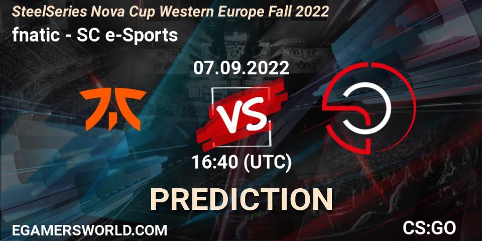 fnatic contre SC e-Sports : prédiction de match. 07.09.2022 at 16:40. Counter-Strike (CS2), SteelSeries Nova Cup Western Europe Fall 2022