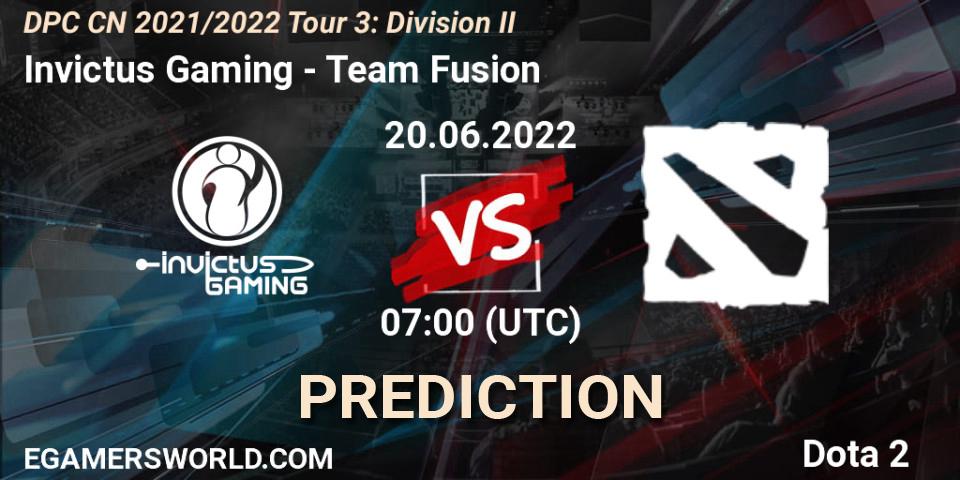 Invictus Gaming contre Team Fusion : prédiction de match. 20.06.2022 at 07:12. Dota 2, DPC CN 2021/2022 Tour 3: Division II