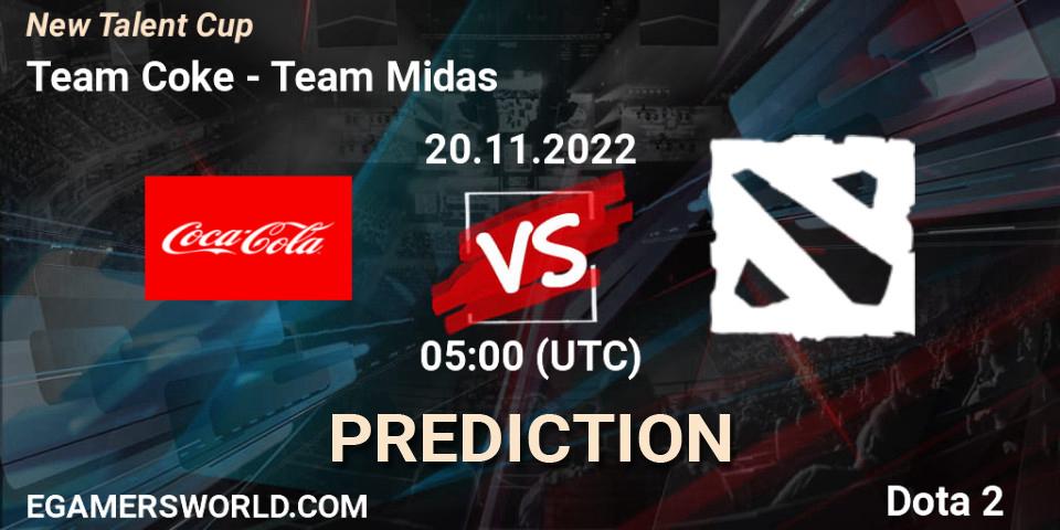 Team Coke contre Team Midas : prédiction de match. 20.11.2022 at 05:18. Dota 2, New Talent Cup