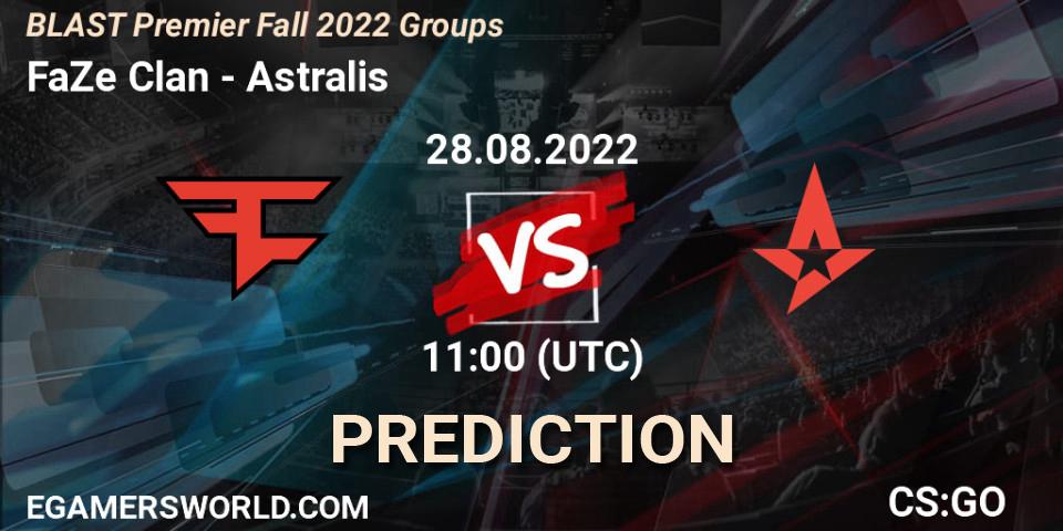 FaZe Clan contre Astralis : prédiction de match. 28.08.2022 at 11:00. Counter-Strike (CS2), BLAST Premier Fall 2022 Groups