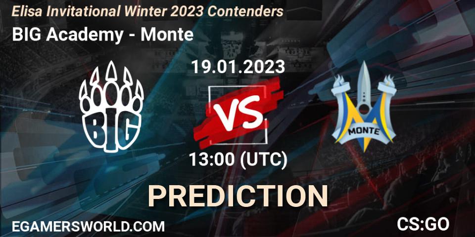 BIG Academy contre Monte : prédiction de match. 19.01.2023 at 13:25. Counter-Strike (CS2), Elisa Invitational Winter 2023 Contenders