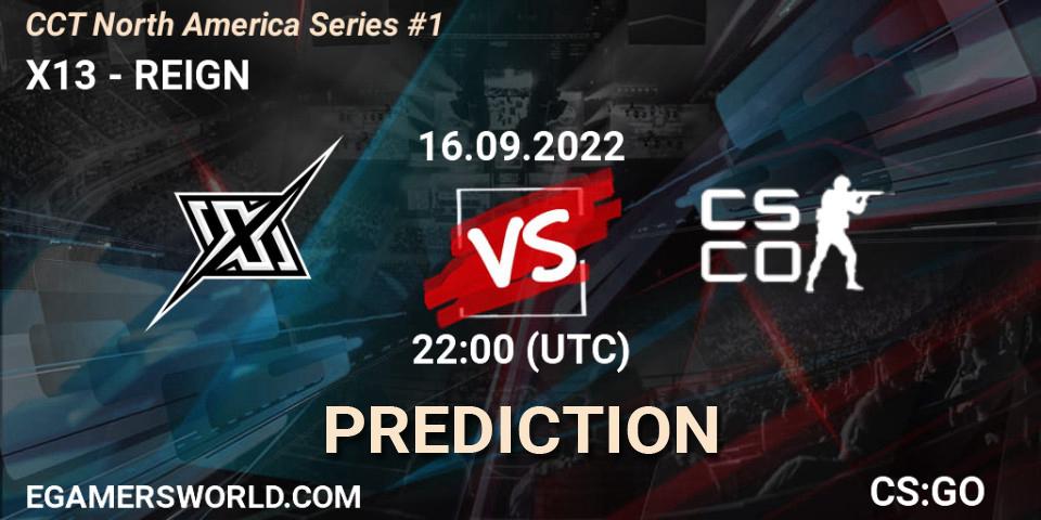 X13 contre REIGN : prédiction de match. 16.09.2022 at 22:00. Counter-Strike (CS2), CCT North America Series #1