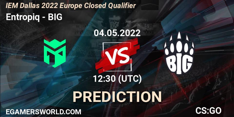 Entropiq contre BIG : prédiction de match. 04.05.2022 at 12:30. Counter-Strike (CS2), IEM Dallas 2022 Europe Closed Qualifier