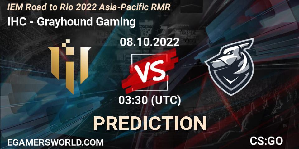 IHC contre Grayhound Gaming : prédiction de match. 08.10.22. CS2 (CS:GO), IEM Road to Rio 2022 Asia-Pacific RMR