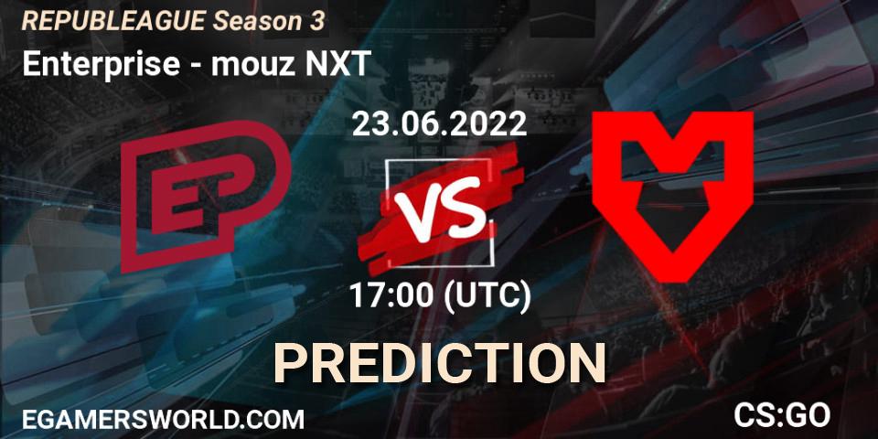 Enterprise contre mouz NXT : prédiction de match. 23.06.2022 at 17:25. Counter-Strike (CS2), REPUBLEAGUE Season 3