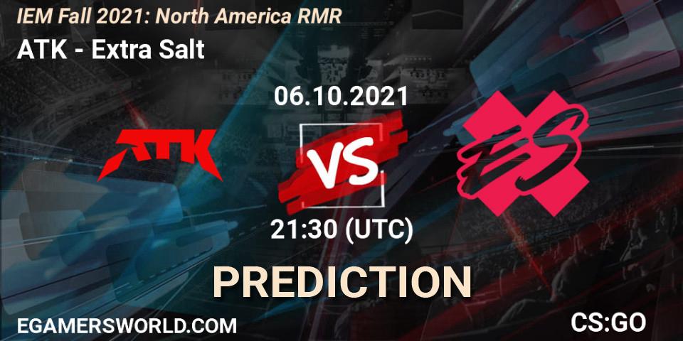 ATK contre Extra Salt : prédiction de match. 06.10.2021 at 20:20. Counter-Strike (CS2), IEM Fall 2021: North America RMR