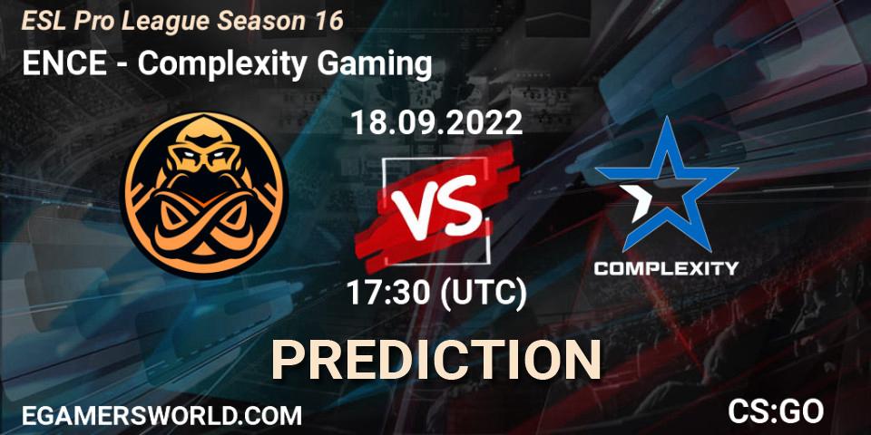 ENCE contre Complexity Gaming : prédiction de match. 18.09.2022 at 17:30. Counter-Strike (CS2), ESL Pro League Season 16