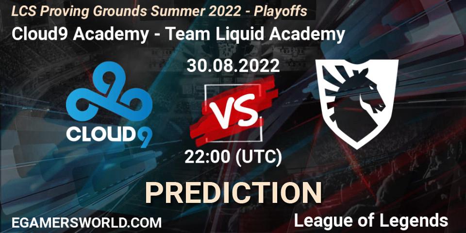 Cloud9 Academy contre Team Liquid Academy : prédiction de match. 30.08.2022 at 22:00. LoL, LCS Proving Grounds Summer 2022 - Playoffs