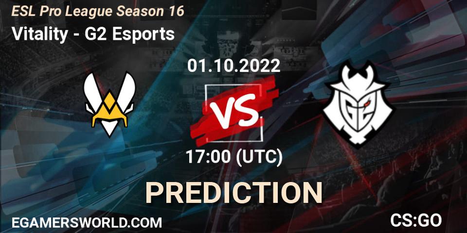 Vitality contre G2 Esports : prédiction de match. 01.10.2022 at 18:00. Counter-Strike (CS2), ESL Pro League Season 16