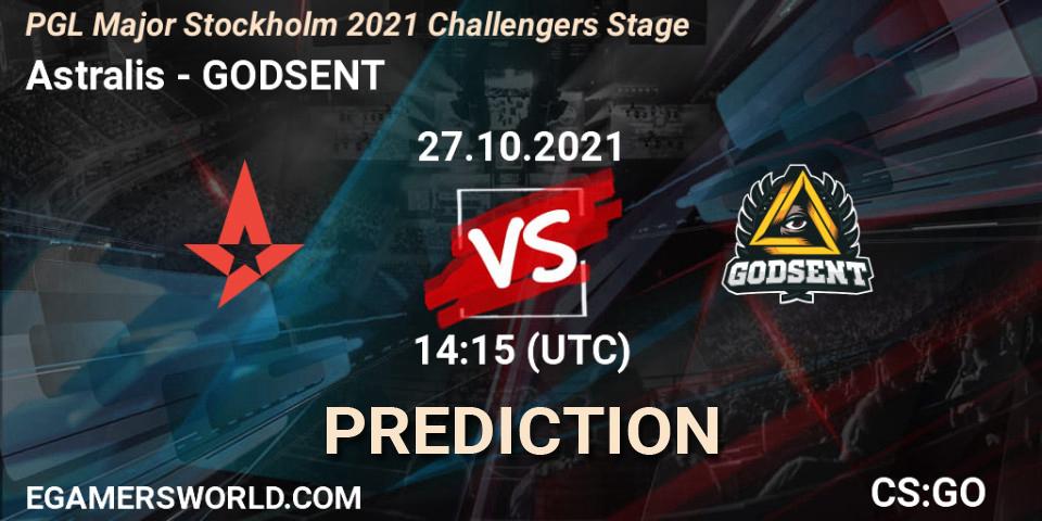 Astralis contre GODSENT : prédiction de match. 27.10.2021 at 13:20. Counter-Strike (CS2), PGL Major Stockholm 2021 Challengers Stage