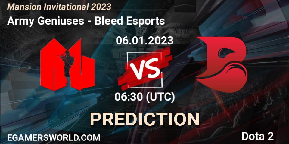 Army Geniuses contre Bleed Esports : prédiction de match. 07.01.2023 at 03:00. Dota 2, Mansion Invitational 2023