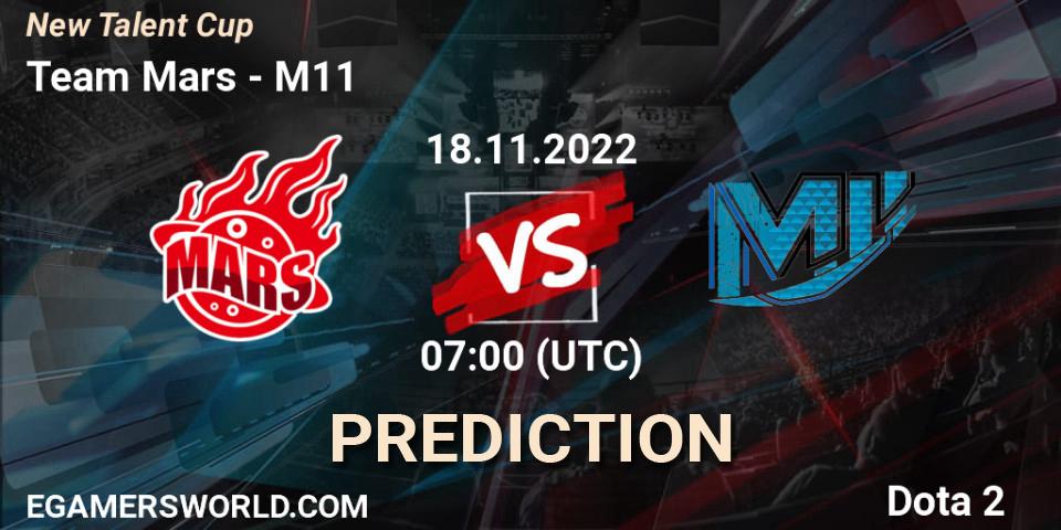 Team Mars contre M11 : prédiction de match. 18.11.2022 at 07:00. Dota 2, New Talent Cup