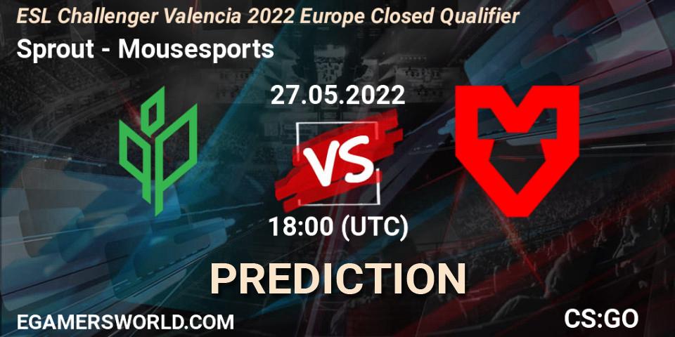 Sprout contre Mousesports : prédiction de match. 27.05.2022 at 18:00. Counter-Strike (CS2), ESL Challenger Valencia 2022 Europe Closed Qualifier