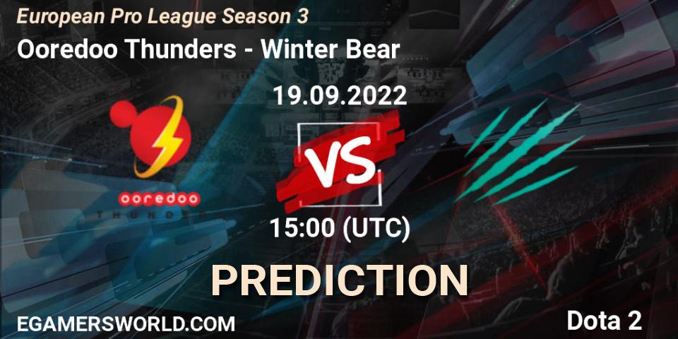 Ooredoo Thunders contre Winter Bear : prédiction de match. 20.09.2022 at 18:15. Dota 2, European Pro League Season 3 
