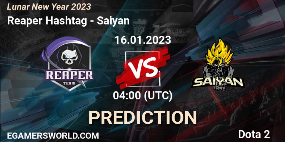Reaper Hashtag contre Saiyan : prédiction de match. 16.01.2023 at 04:12. Dota 2, Lunar New Year 2023