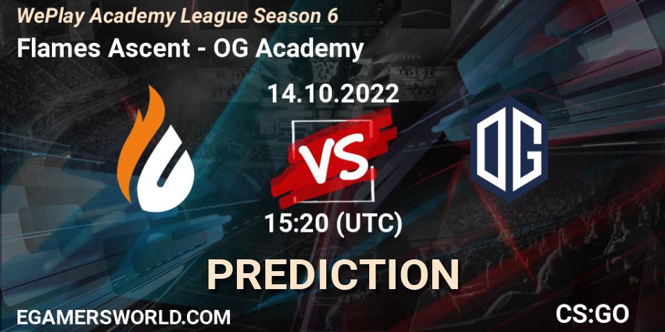 Flames Ascent contre OG Academy : prédiction de match. 14.10.2022 at 15:20. Counter-Strike (CS2), WePlay Academy League Season 6