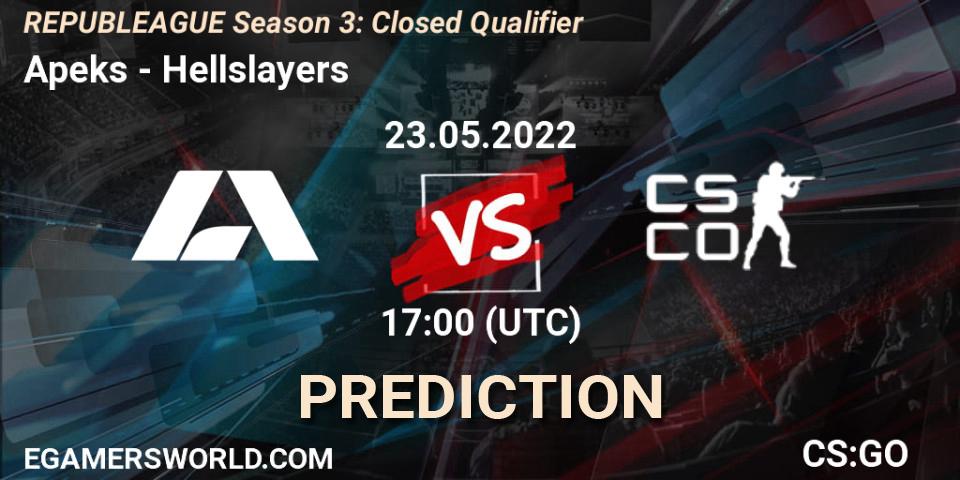 Apeks contre Hellslayers : prédiction de match. 23.05.2022 at 17:25. Counter-Strike (CS2), REPUBLEAGUE Season 3: Closed Qualifier