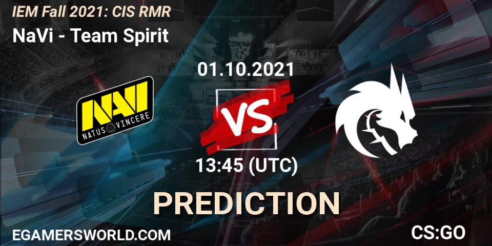 NaVi contre Team Spirit : prédiction de match. 01.10.2021 at 13:45. Counter-Strike (CS2), IEM Fall 2021: CIS RMR