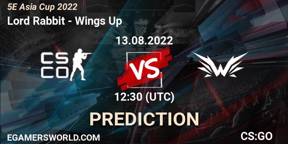 Lord Rabbit contre Wings Up : prédiction de match. 13.08.2022 at 12:30. Counter-Strike (CS2), 5E Asia Cup 2022