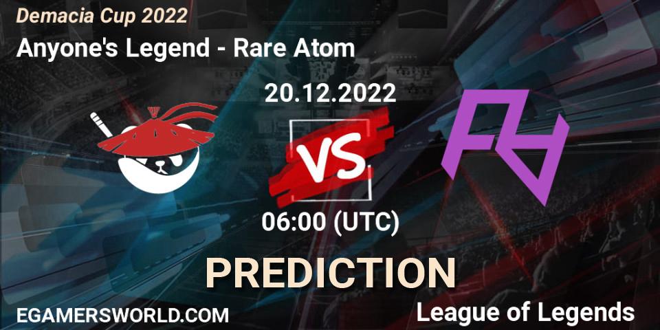 Anyone's Legend contre Rare Atom : prédiction de match. 20.12.22. LoL, Demacia Cup 2022