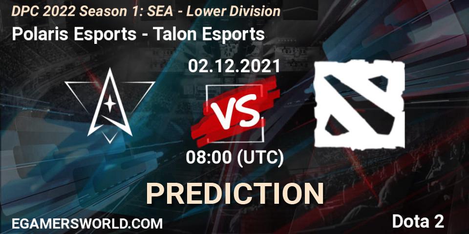 Polaris Esports contre Talon Esports : prédiction de match. 02.12.2021 at 08:00. Dota 2, DPC 2022 Season 1: SEA - Lower Division