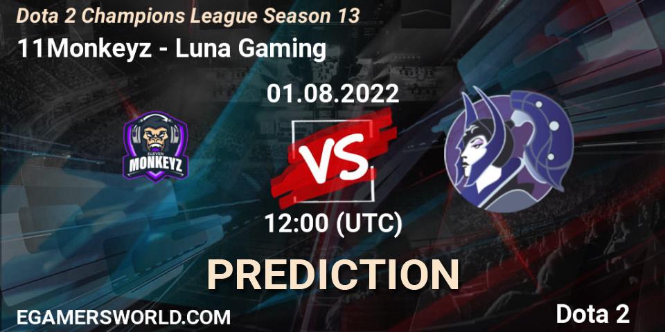 11Monkeyz contre Luna Gaming : prédiction de match. 01.08.2022 at 12:17. Dota 2, Dota 2 Champions League Season 13