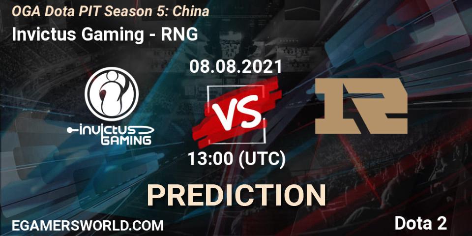 Invictus Gaming contre RNG : prédiction de match. 08.08.2021 at 11:23. Dota 2, OGA Dota PIT Season 5: China