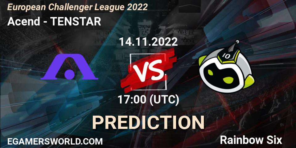 Acend contre TENSTAR : prédiction de match. 14.11.2022 at 17:00. Rainbow Six, European Challenger League 2022