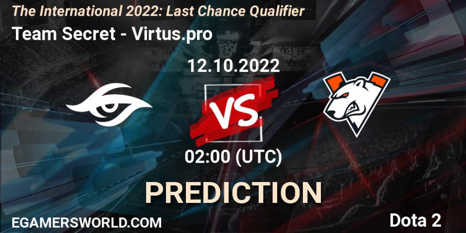 Team Secret contre Virtus.pro : prédiction de match. 12.10.22. Dota 2, The International 2022: Last Chance Qualifier
