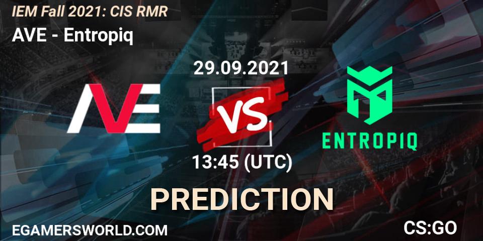 AVE contre Entropiq : prédiction de match. 29.09.2021 at 14:15. Counter-Strike (CS2), IEM Fall 2021: CIS RMR