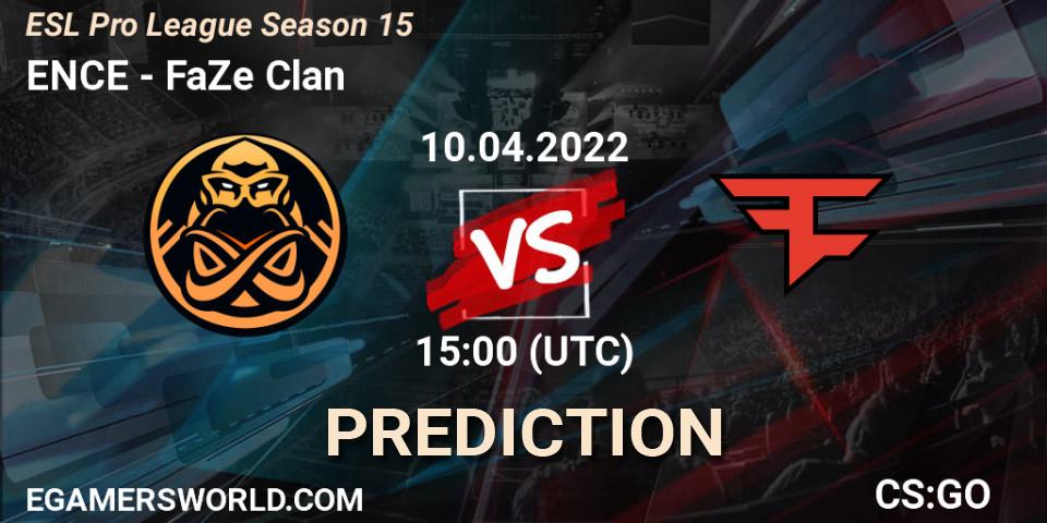 ENCE contre FaZe Clan : prédiction de match. 10.04.2022 at 15:00. Counter-Strike (CS2), ESL Pro League Season 15