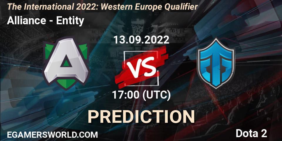 Alliance contre Entity : prédiction de match. 13.09.22. Dota 2, The International 2022: Western Europe Qualifier