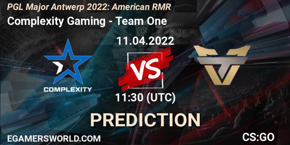 Complexity Gaming contre Team One : prédiction de match. 11.04.2022 at 12:10. Counter-Strike (CS2), PGL Major Antwerp 2022: American RMR