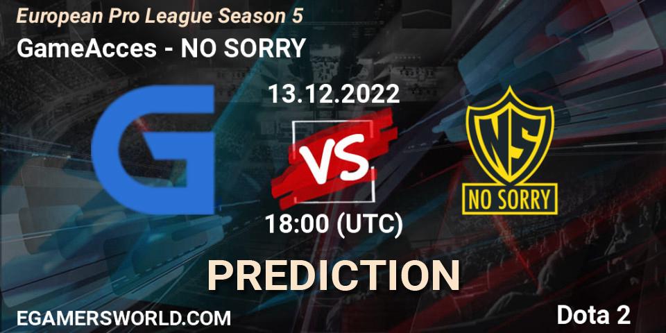 GameAcces contre NO SORRY : prédiction de match. 12.12.22. Dota 2, European Pro League Season 5