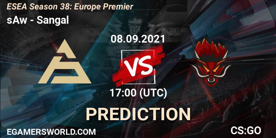 sAw contre Sangal : prédiction de match. 24.09.2021 at 17:00. Counter-Strike (CS2), ESEA Season 38: Europe Premier