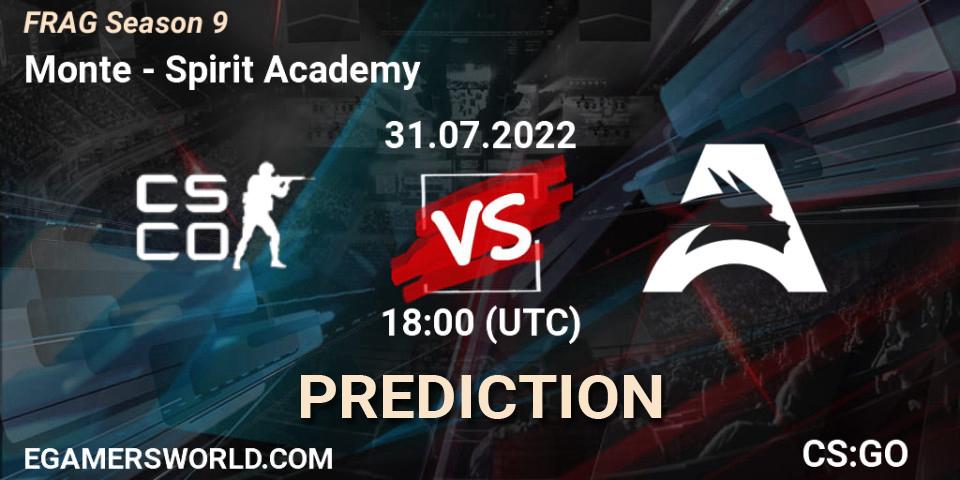 Monte contre Spirit Academy : prédiction de match. 31.07.2022 at 18:10. Counter-Strike (CS2), FRAG Season 9