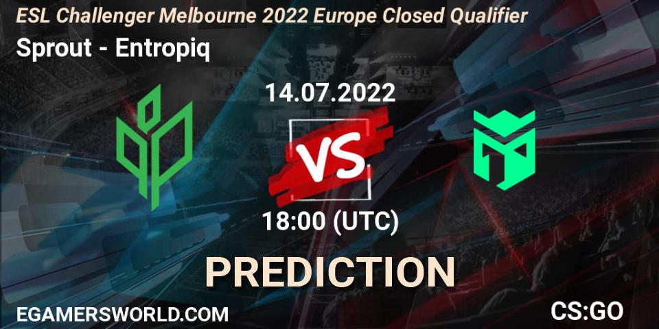 Sprout contre Entropiq : prédiction de match. 14.07.2022 at 18:00. Counter-Strike (CS2), ESL Challenger Melbourne 2022 Europe Closed Qualifier