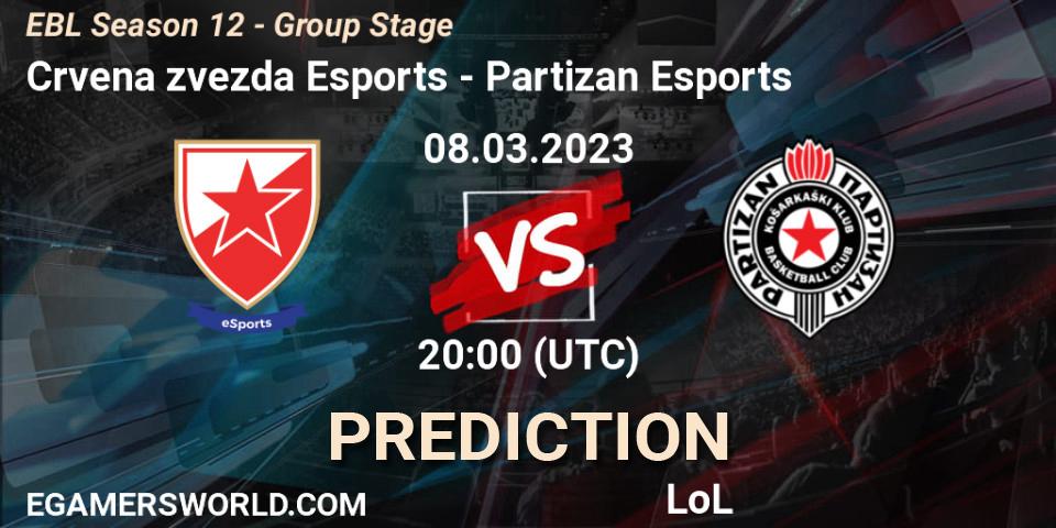 Crvena zvezda Esports contre Partizan Esports : prédiction de match. 08.03.23. LoL, EBL Season 12 - Group Stage