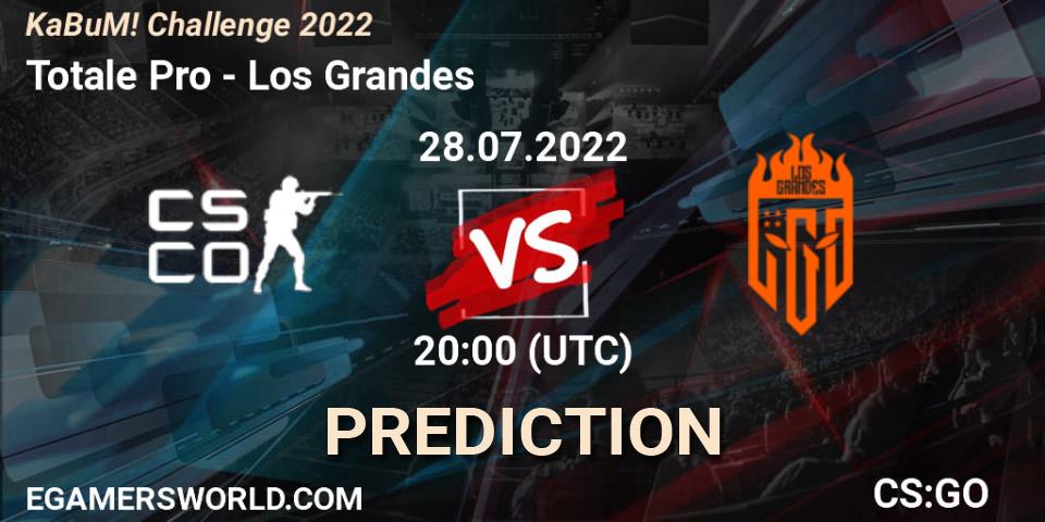 Totale Pro contre Los Grandes : prédiction de match. 28.07.2022 at 20:00. Counter-Strike (CS2), KaBuM! Challenge 2022