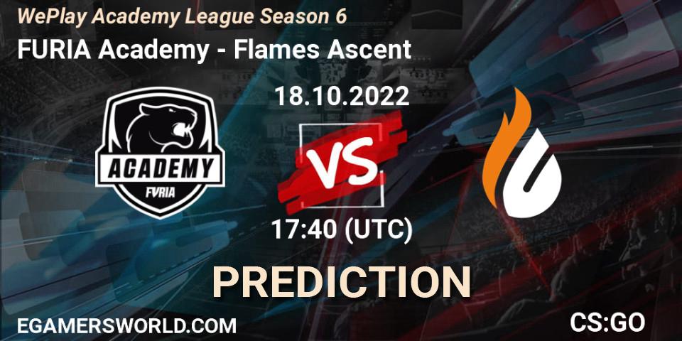 FURIA Academy contre Flames Ascent : prédiction de match. 18.10.2022 at 17:55. Counter-Strike (CS2), WePlay Academy League Season 6